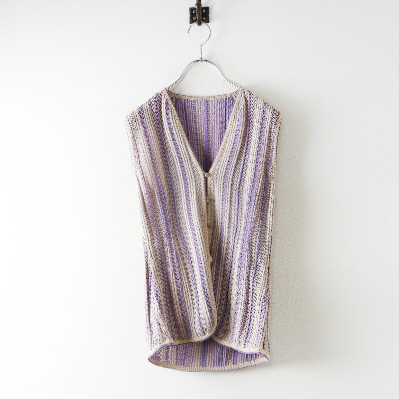 未使用 2025SS マメクロゴウチ Mame Kurogouchi Drop Jacquard Knitted Vest ジャガード ニット ベスト 1｜パープル【2400014649499】