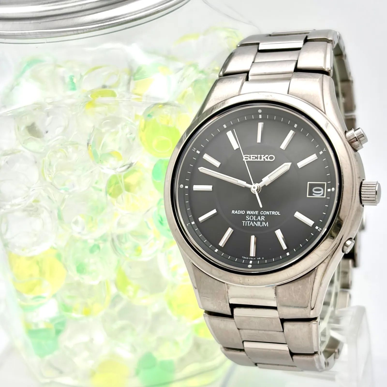 稼働】SEIKO セイコー 電波ソーラー メンズ 腕時計 チタン シルバー 