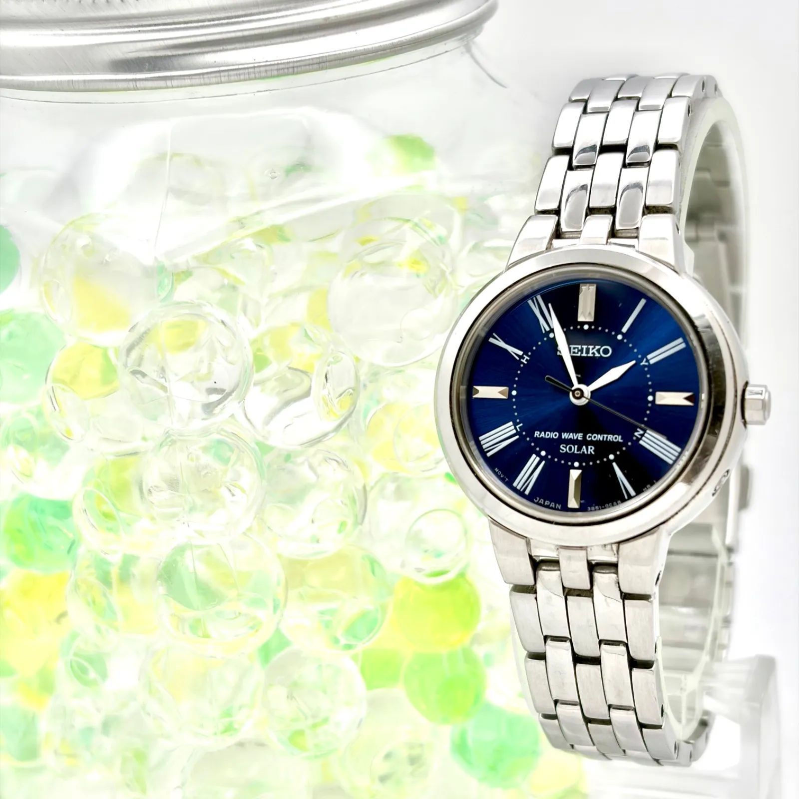 稼働】SEIKO セイコー 電波ソーラー レディース 腕時計 ネイビー 