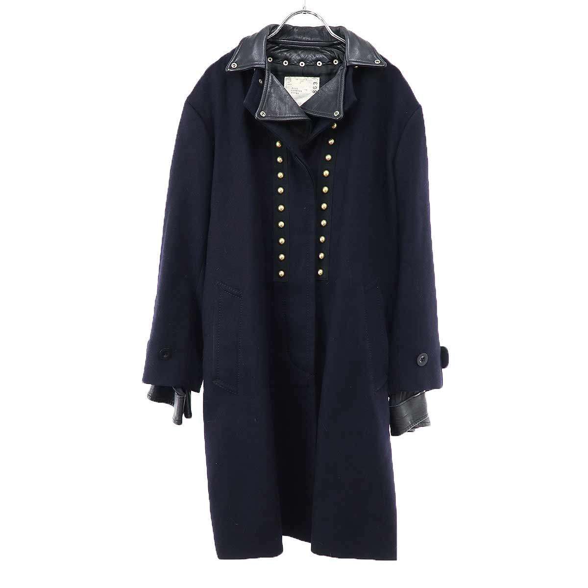 sacai サカイ 16AW レザードッキングメルトンスタッズコート 16-02863 