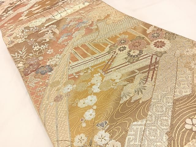 平和屋着物◎佐賀錦　六通柄袋帯　唐織　孔雀花文　金銀糸　正絹　逸品　AABI1014yx 平和屋着物◎佐賀錦 六通柄袋帯 唐織 孔雀花文 金銀糸