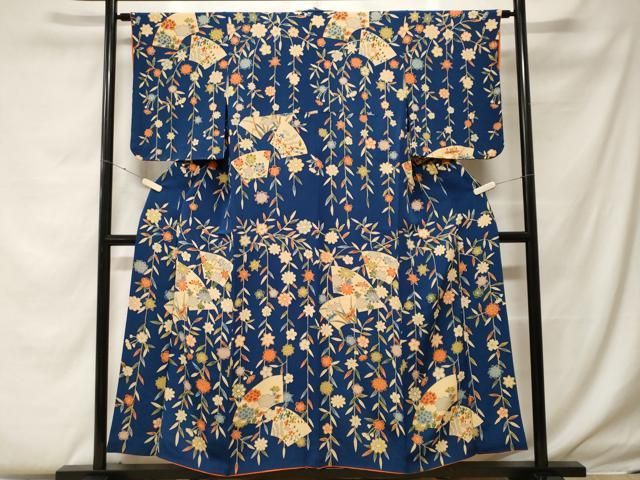 平和屋着物■訪問着　型染め　地紙枝垂れ花文　鬼しぼ縮緬　正絹　逸品　CABF4258ev 平和屋着物□訪問着 型染め 地紙枝垂れ花文 鬼しぼ縮緬 正絹 逸品