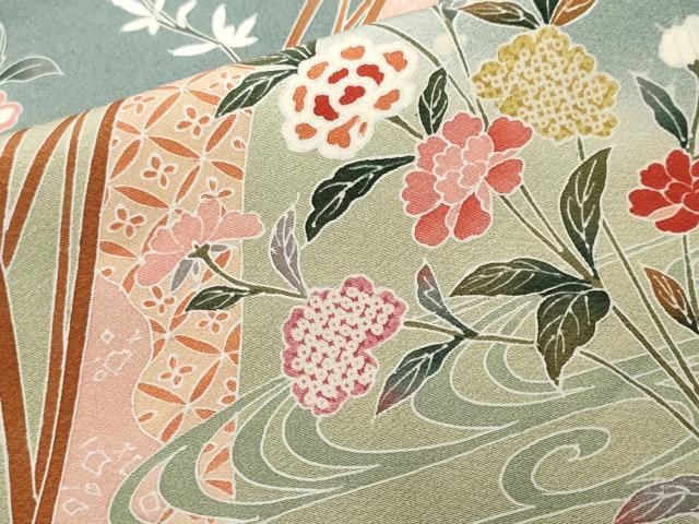 平和屋着物●両面　半幅帯　更紗花文　正絹　逸品　CABC5265hy 平和屋着物＃道行コート 竹垣花文 金彩 正絹 逸品 CABB5464ua : 平和屋