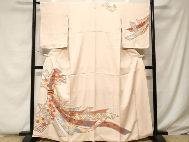 平和屋着物■訪問着　束ね熨斗飛鶴吉祥花文　金彩　正絹　逸品　未使用　CABF4285ev 平和屋着物□訪問着 束ね熨斗飛鶴吉祥花文 金彩 正絹 逸品 未使用