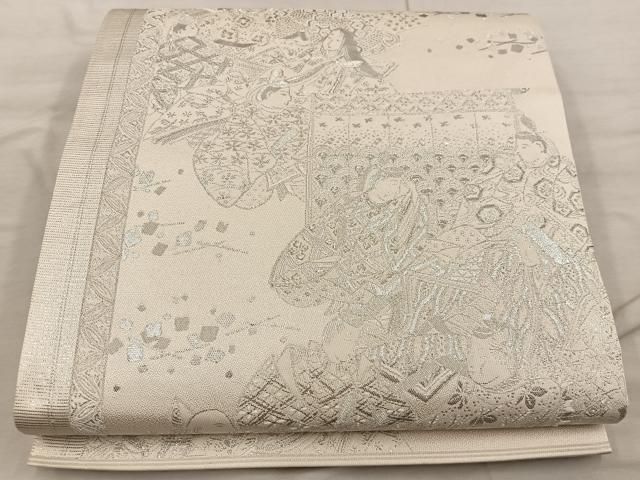 美品！24金プラチナ 源氏物語 帯 平和屋着物◎六通柄袋帯 源氏物語 プラチナ箔 正絹 逸品 BAAX4374mz