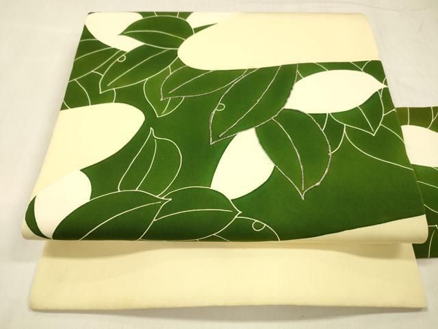 平和屋着物●塩瀬　つけ帯　刺繍　枝垂れ葉文　金彩　正絹　逸品　CABB9454hy 平和屋着物○塩瀬 つけ帯 刺繍 枝垂れ葉文 金彩 正絹 逸品 CABB9454hy