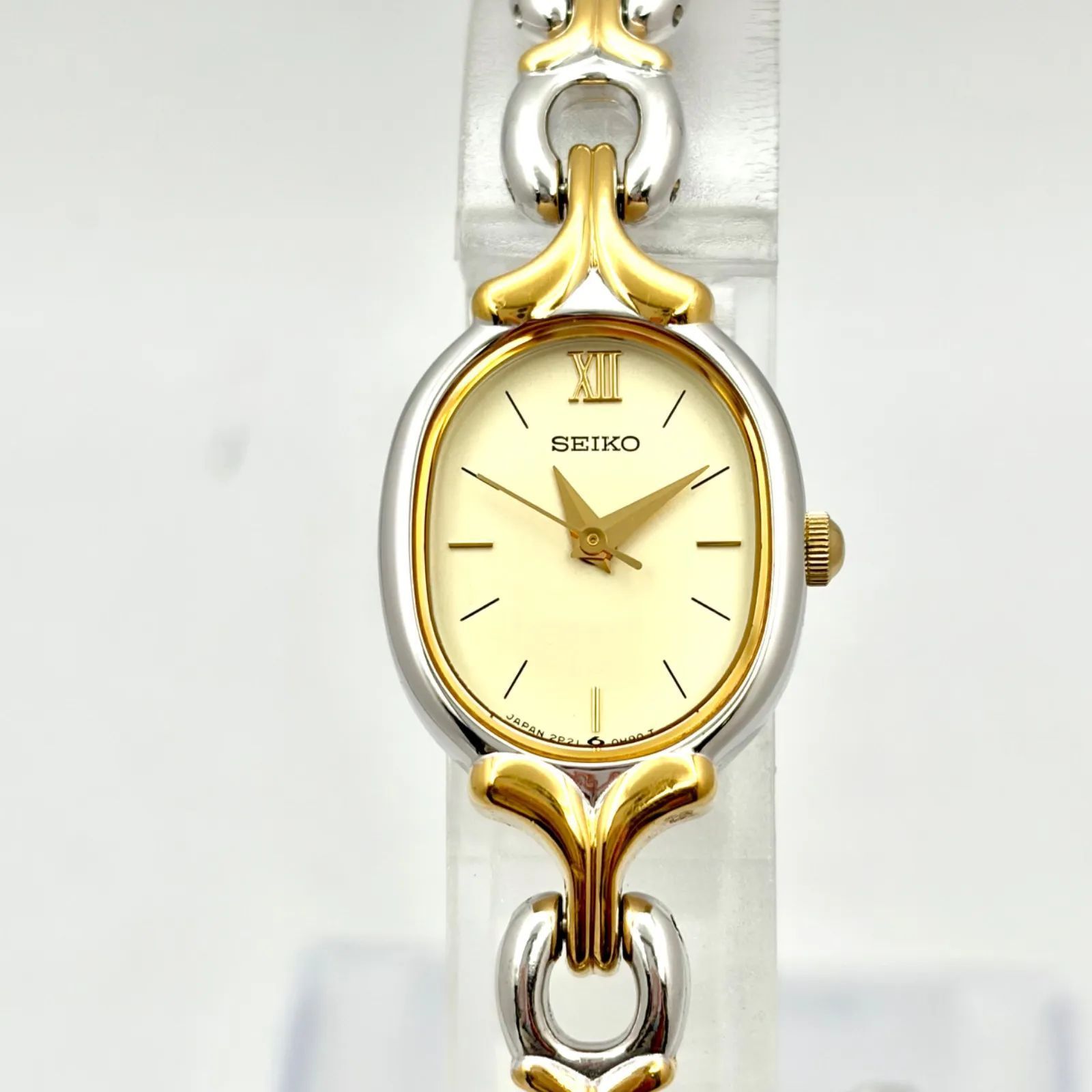 美品/新品電池】SEIKO セイコー レディース 腕時計 オーバル 2P21-5D00 
