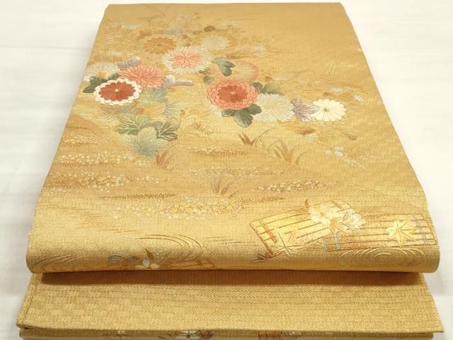 平和屋着物＊夏物　太鼓柄袋帯　櫛織　流水杜若　金銀糸　正絹　逸品　DABC8551cm 平和屋着物＊夏物 太鼓柄袋帯 櫛織 流水杜若 金銀糸 正絹 逸品