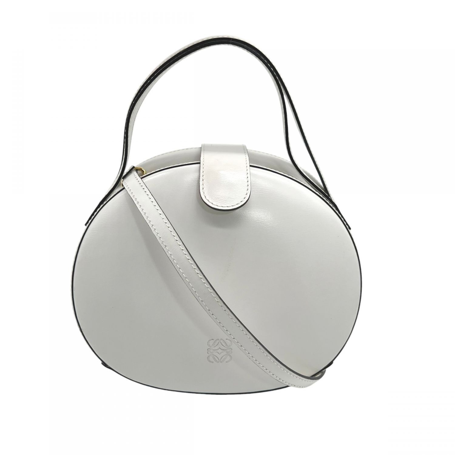 【中古】 LOEWE ロエベ  ヴィンテージ アナグラム ラウンド ハンドバッグ 2WAY ショルダーバッグ ゴールド 金具 レディース ホワイト 25029605 SA 中古】 LOEWE ロエベ ヴィンテージ アナグラム ラウンド ハンドバッグ
