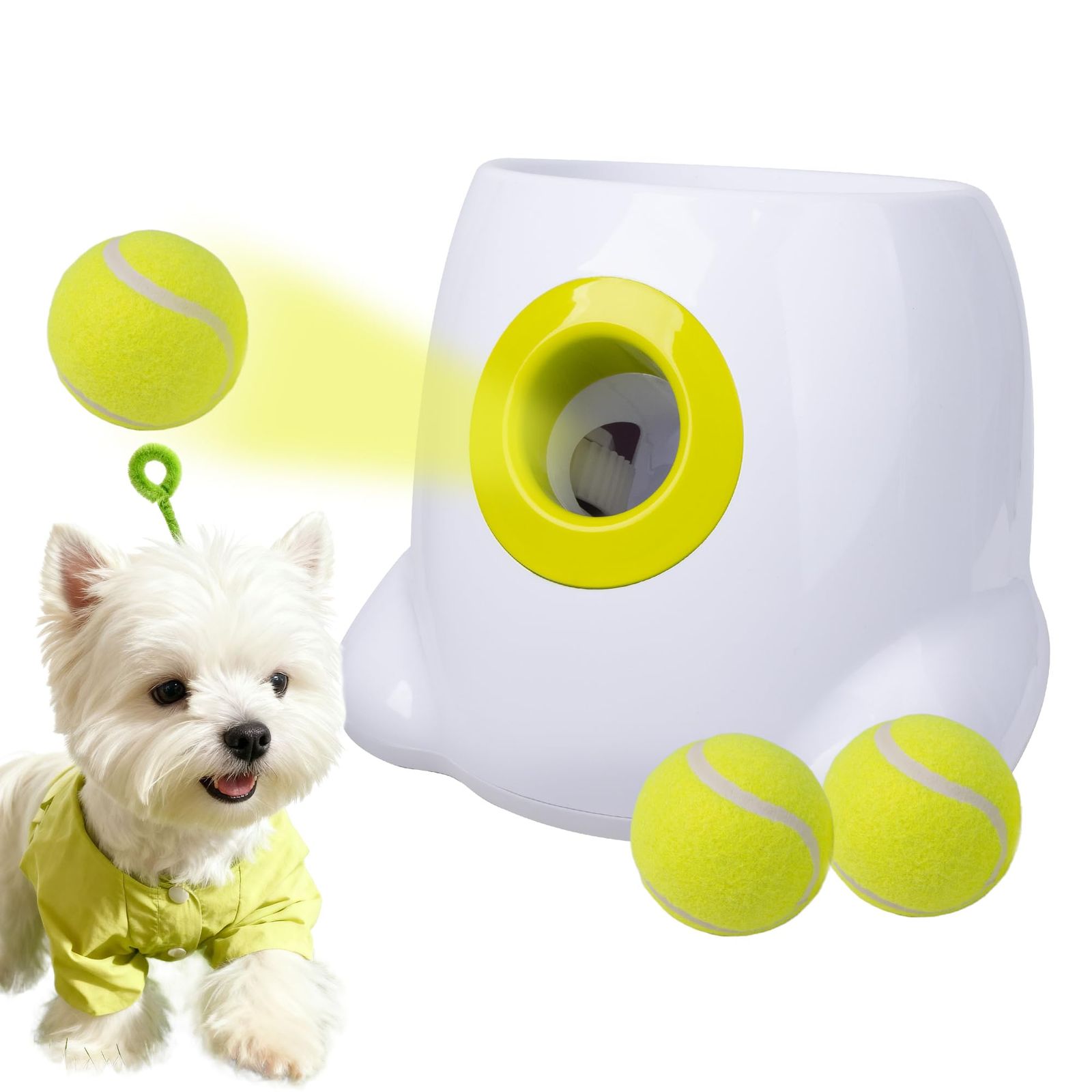 Paws 犬 ボールランチャー おもちゃ For 自動 ボール投げ 犬用 ロボピッチャ 発射距離3段階調整可能 All 自動ボールキャッチ 専用のミニテニスボール3個付 小型犬～中型犬用 知育玩具