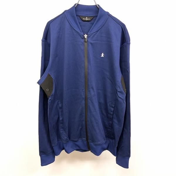 古着 マンシングウェア Munsingwear 薄手 鹿の子ジャケット 裏地無し 前立て裏にチェック柄 長袖 綿など LL XL ブルー系×ブラック 青系 メンズ