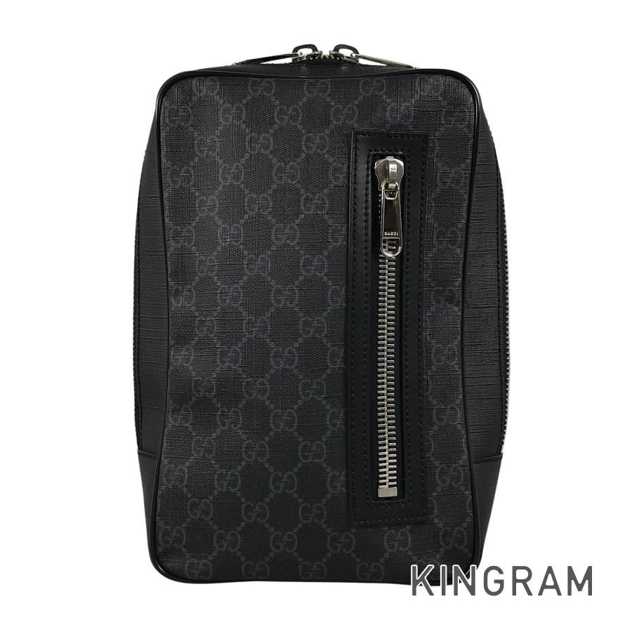 極美品 グッチ ボディバッグ GGスプリーム ロゴ 斜め掛け PVC ブラック GUCCI（グッチ） ボディバッグ GGスプリーム PVC/キャンバス ブラック
