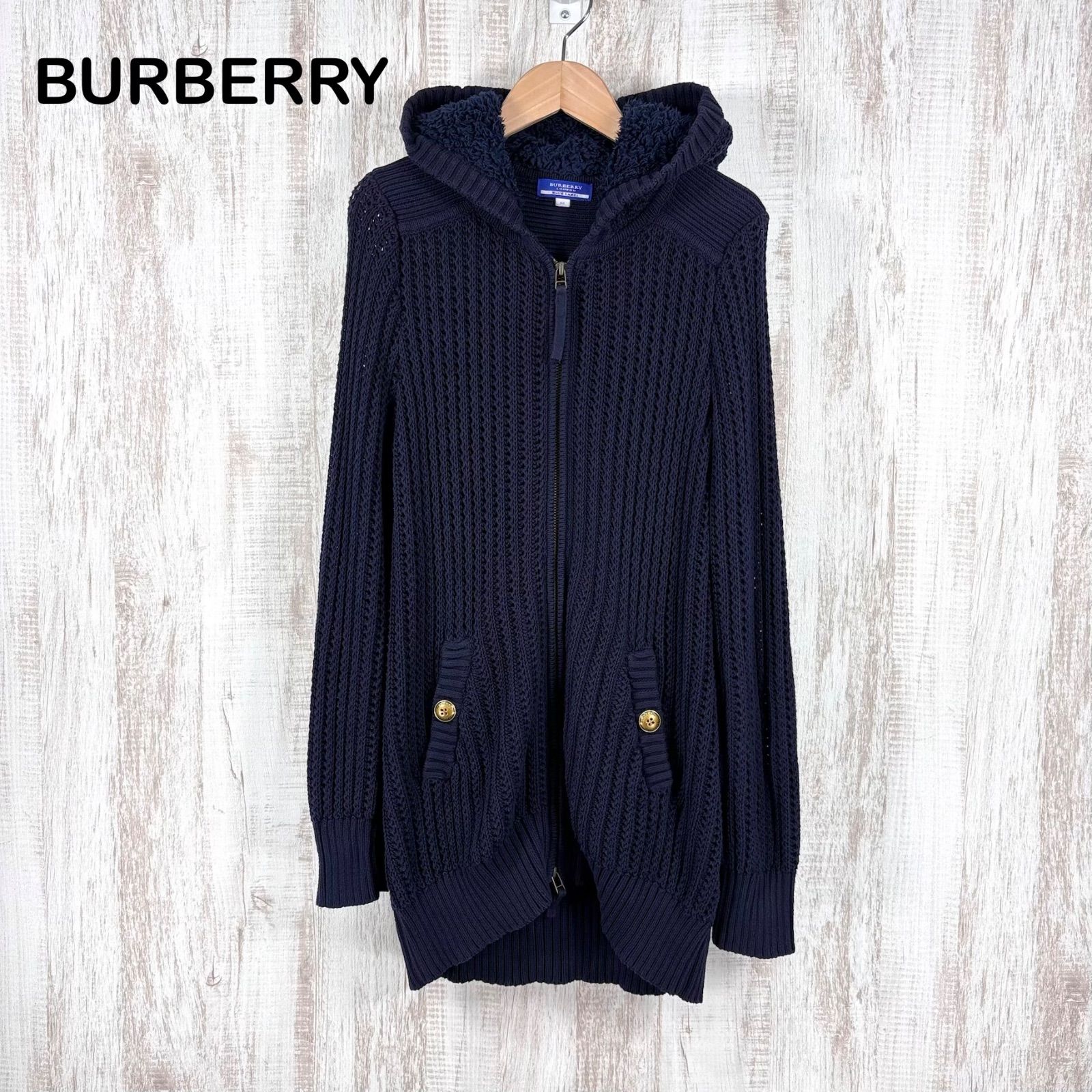 BURBERRY BLUE LABEL バーバリーブルーレーベル 金ボタン ボアフーディ
