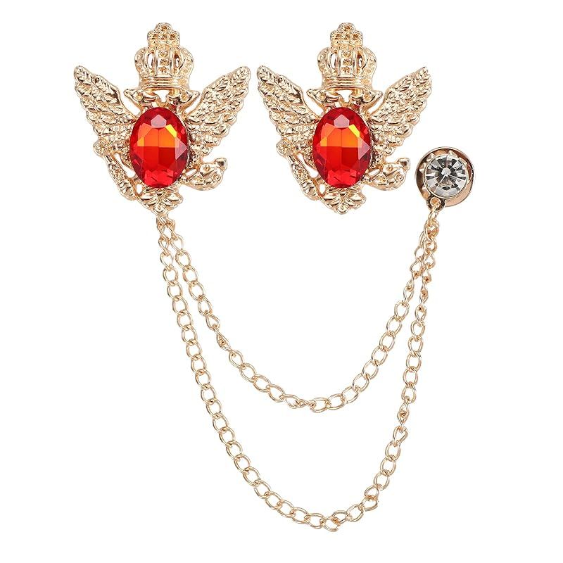 [Brand New] PATIKIL Vintage Crown Chain Brooch Pins, Set of 2, Animal Tassel, Gem Chain, Brooch Pins, Double Wing, Love Suit Pins for Women, Men, Clothes, Shirts, Dresses, Coats, Red 0