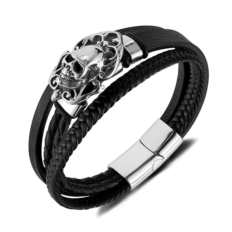 新品】 [Rockyu] ブレスレット メンズ レザー ステンレス ブレスレット 