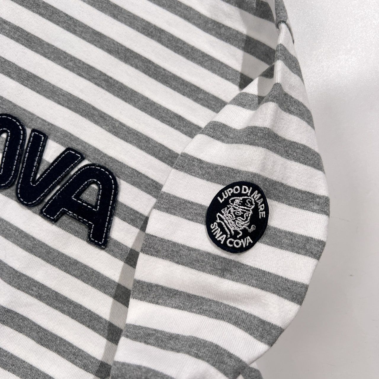 SINA COVA シナコバ BIGロゴ入り ボーダー ハーフジップ スウェット トレーナー キングサイズ K /ホワイト×グレー SINA COVA シナコバ BIGロゴ入り ボーダー ハーフジップ スウェット