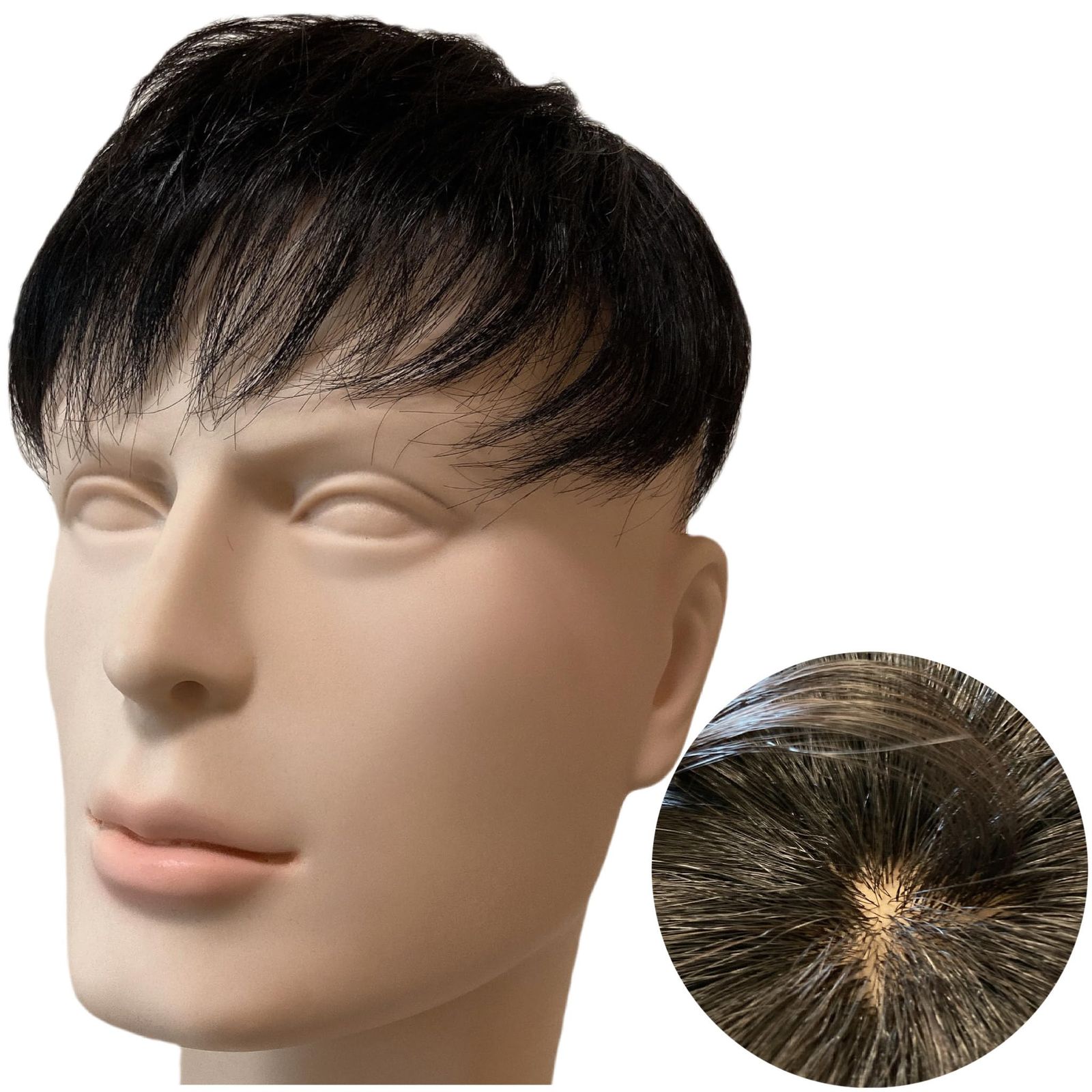 Luce brillare ウィッグ メンズ 人毛100% メンズウィッグ かつら ヘアピース トップピース ポイントピース 人毛 トップウィッグ 男性用かつら 部分ウィッグ つむじ 頭頂部 医療用 部分カツラ カバーウィッグ 白髪隠し [ビジネスショート＋]