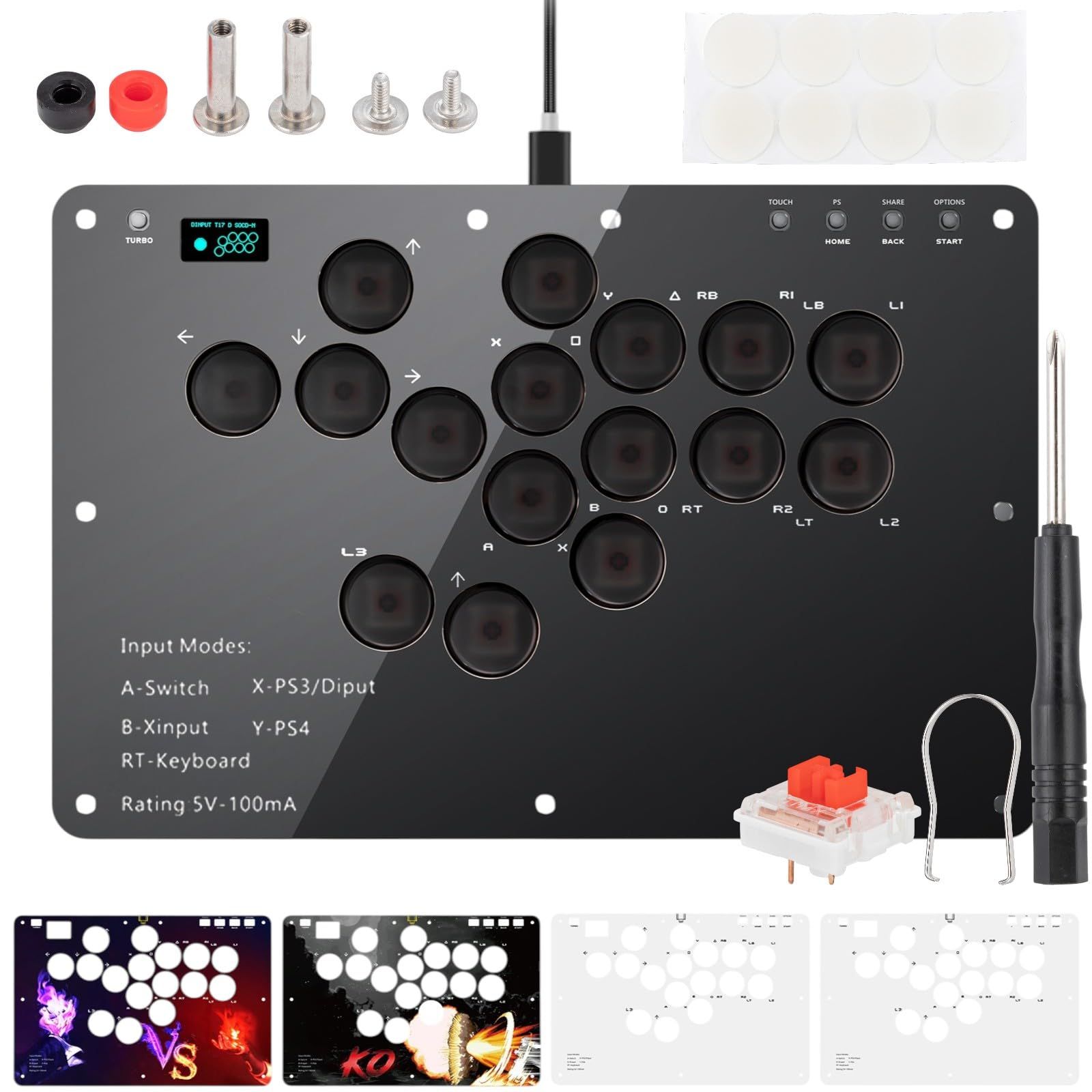 アケコン レバーレス コントローラー「16ボタン·RP2040搭載·全機種対応·手軽に昇龍発動」ps4コントローラー レバーレスコントローラー アーケードコントローラー 格闘ゲーム パッド 0遅延 極薄 195*295mm 膝置き ワイドパネル 15mm静音大按键 OLEDディスプレイ RGBled TURBO 格ゲー PC/PS/PS4/PS3/Switch対応 DIYパーツ付き Amazon | アケコン レバーレス コントローラー「16ボタン·RP2040搭載