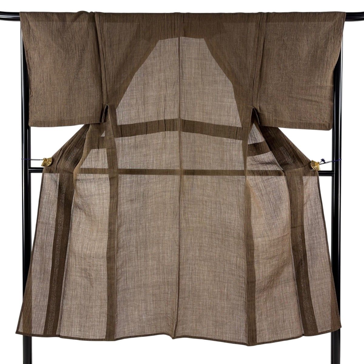男着物 身丈141.5cm 裄丈68cm M 薄物 夏紬 茶色 麻 秀品 【中古】
