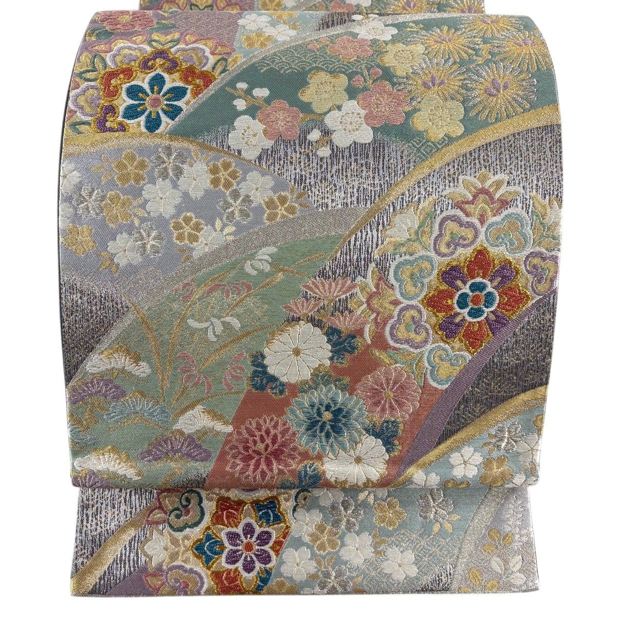 袋帯 美品 秀品 風景 草花 金銀糸 箔 灰紫 六通 正絹 【中古】 | ANAV.IT