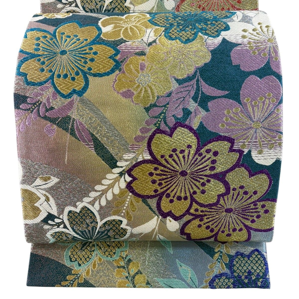 美品】 袋帯 秀品 桜 草花 金銀糸 箔 青緑 六通 正絹 【中古】 - メルカリ
