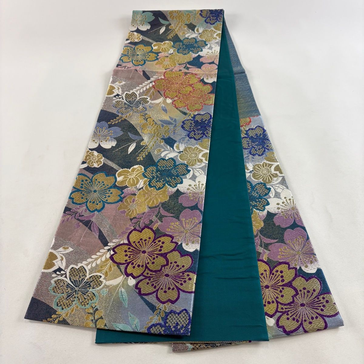 美品】 袋帯 秀品 桜 草花 金銀糸 箔 青緑 六通 正絹 【中古】 - メルカリ