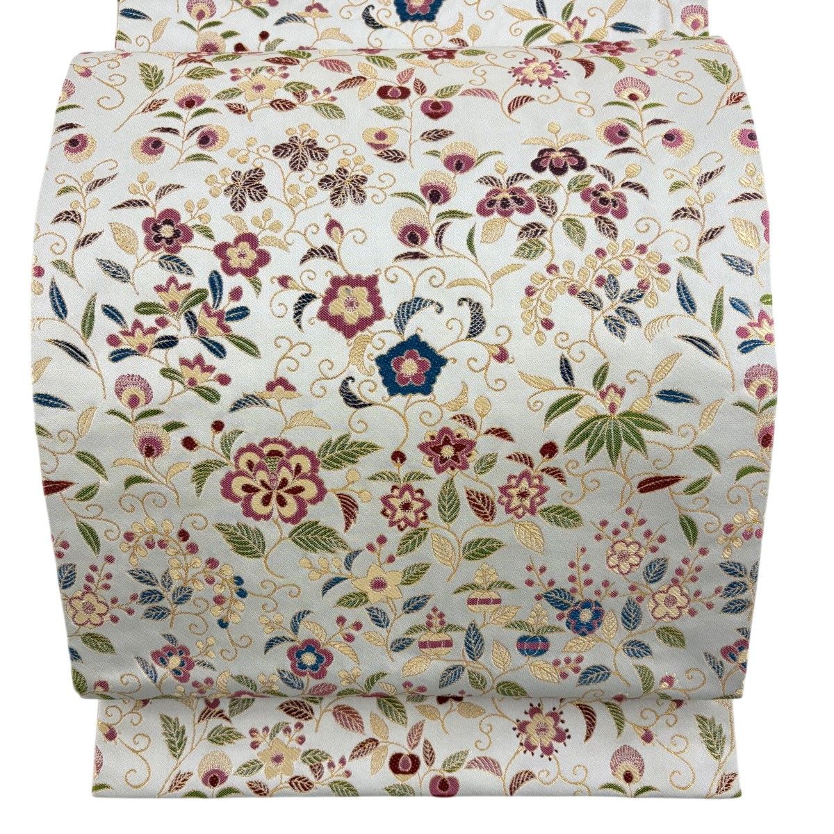 袋帯 美品 逸品 龍村晋 落款 草花 七宝 金糸 箔 赤茶 全通 正絹 【中古 