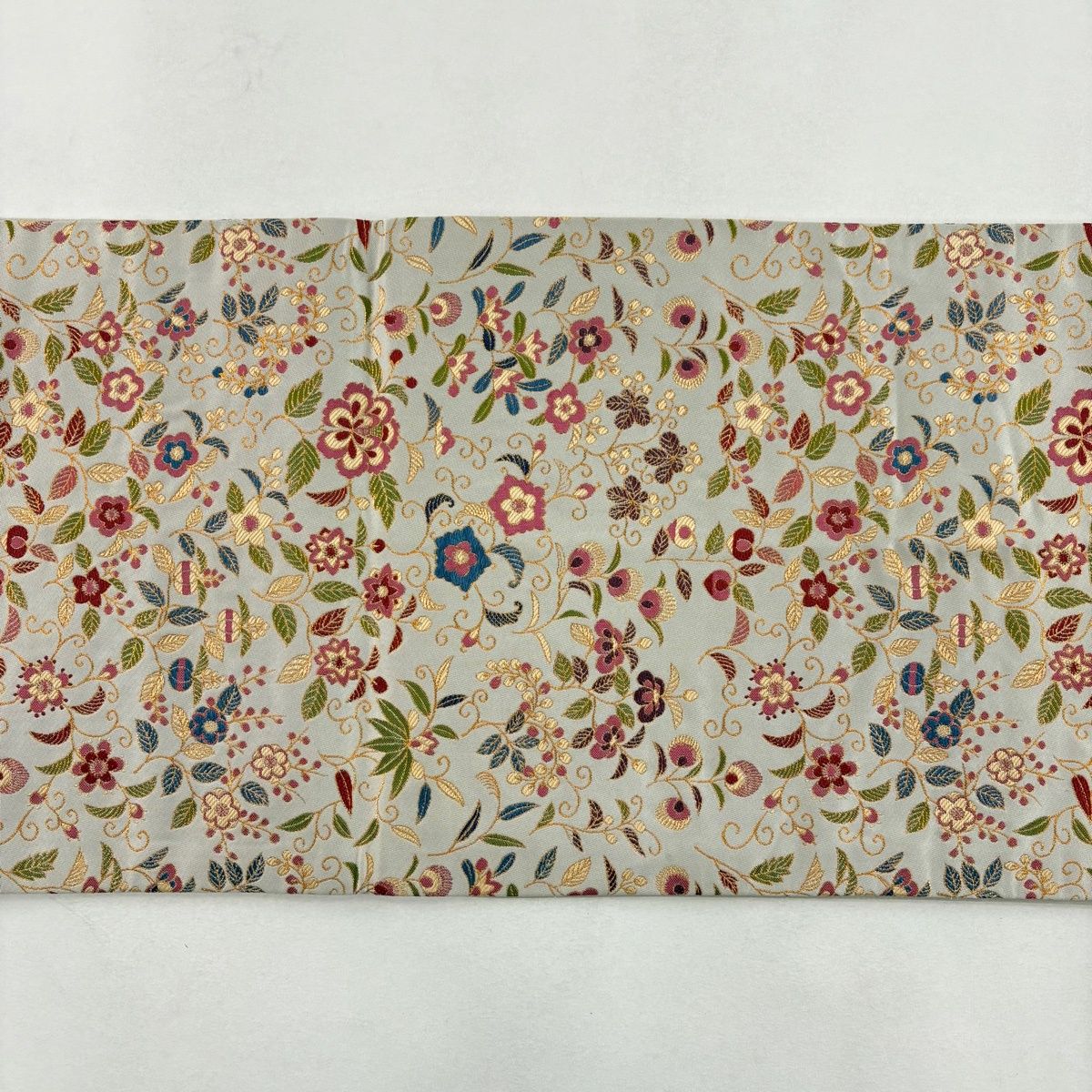 袋帯 美品 逸品 龍村晋 落款 草花 七宝 金糸 箔 赤茶 全通 正絹 【中古 