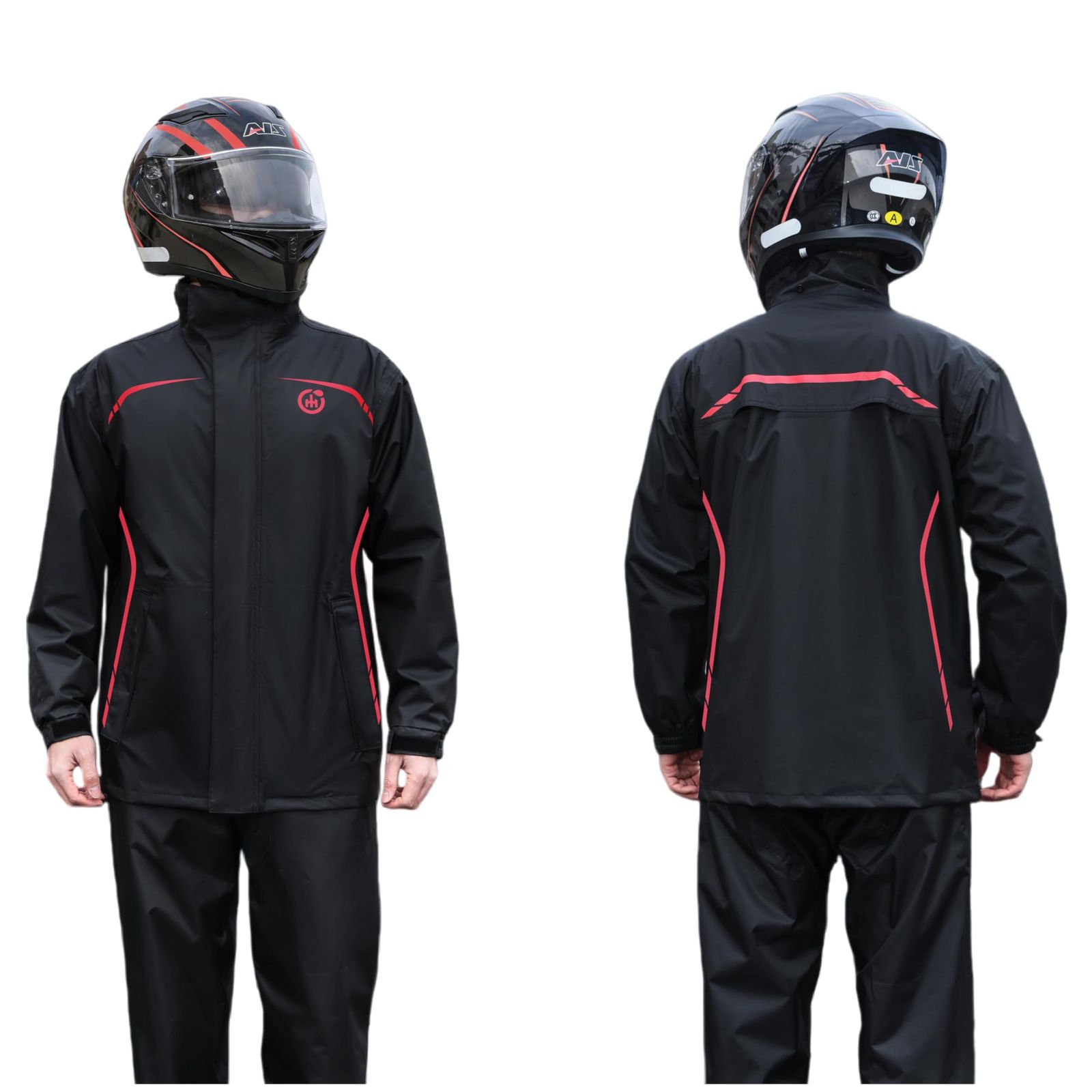 [JYZ] レインコート 上下 レディース カッパ メンズ 合羽 レインウェア レインスーツ 上下 雨具 バイク 防風 防水 裏通気メッシュ 高視認性 収納袋付き rain coat 自転車 通勤 釣り 登山 アウトドア レッド 2XLサイズ