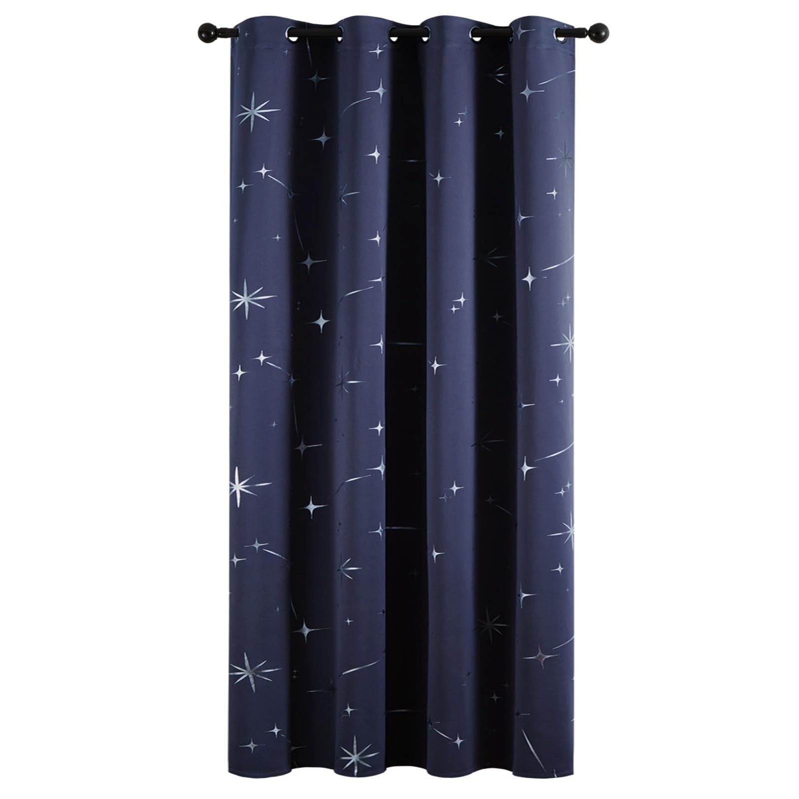 【特価セール】カーテン 断熱 遮光 星柄 箔プリント 幅120cm 間仕切りカーテン 丈200cm 1枚入り ネイビー ハトメ型 のれん 突っ張り棒 カーテン 仕切りカーテン ドアカーテン Topfinel 目隠し 玄関 キッチン リビング