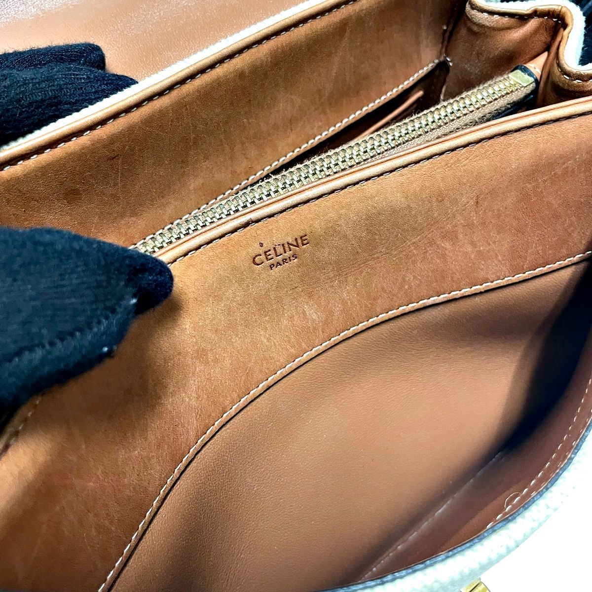 【中古】 CELINE セリーヌ ショルダーバッグ スモール16セーズバッグ テキスタイル&amp;ナチュラルカーフ 188002ENK.02NT キャンバス ハンドバッグ 2way ゴールド金具 レディース 25033507 MK 中古】 CELINE セリーヌ ショルダーバッグ スモール16セーズバッグ