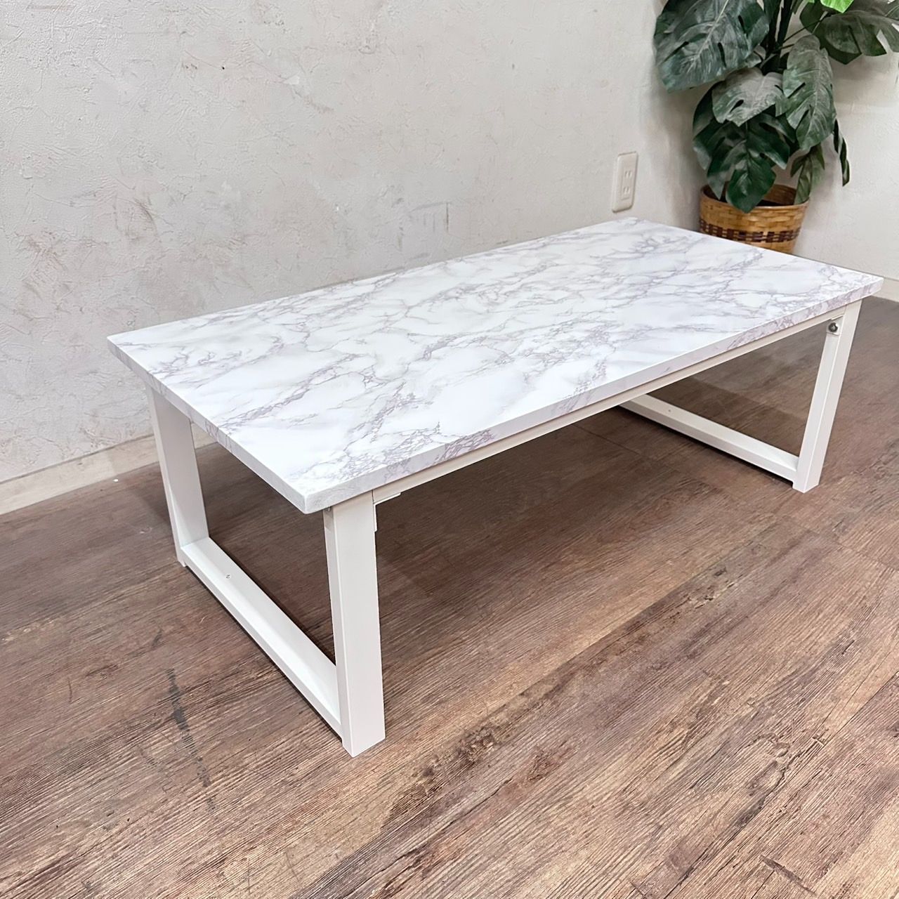 訳あり 送料無料！ E 【新品・未使用】大理石調 ローテーブル 90×45cm