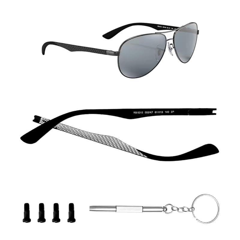 【新品】 Hicycle2用交換テンプルアーム Ray Ban RB8313 日焼けアイグラステンプルアームカーボンファイバー rb8313m 無料4本のネジ (黒です) 0