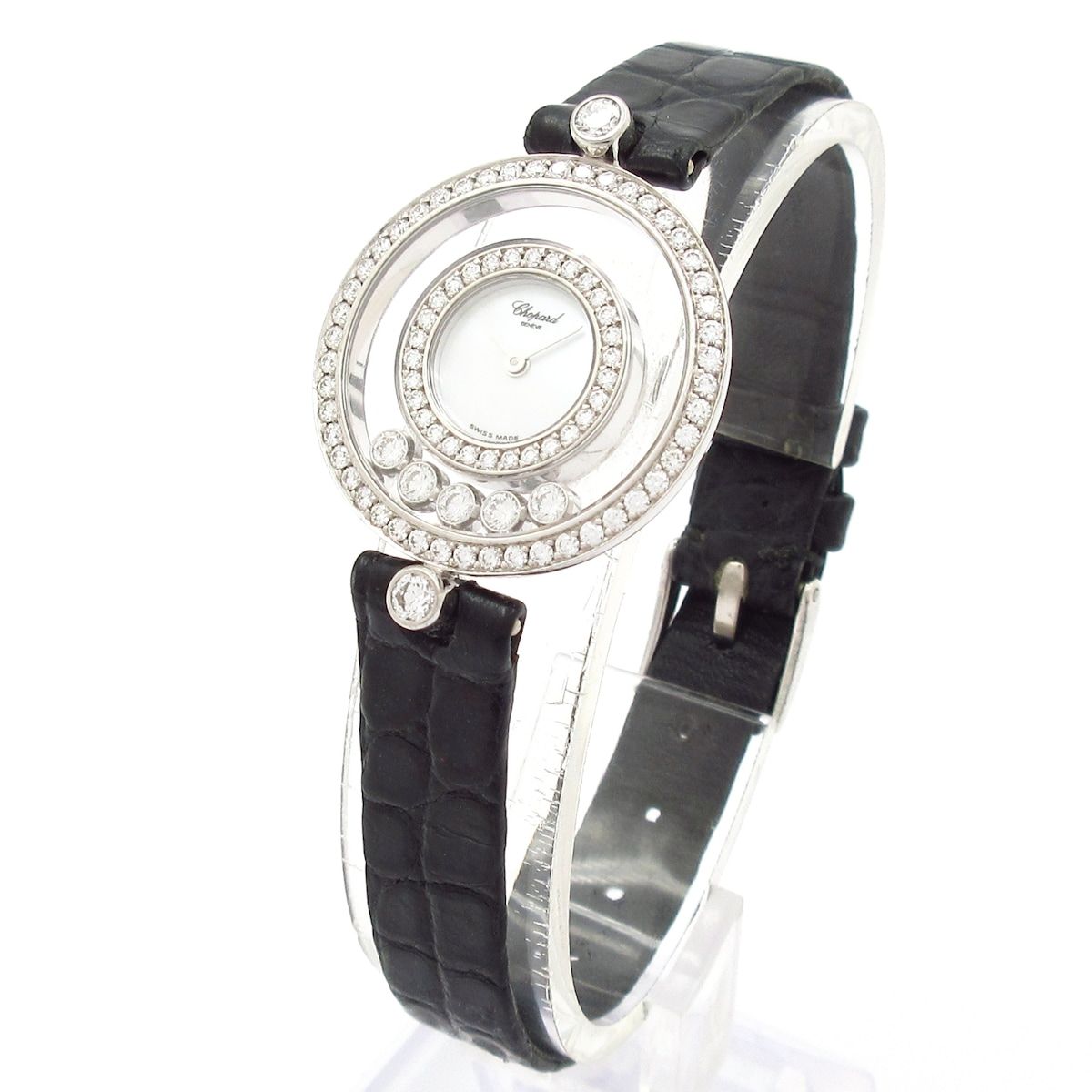 Chopard(ショパール) 腕時計 ハッピーダイヤモンド 20/3957 レディース K18WG/5Pムービングダイヤ/2重ダイヤベゼル/革ベルト/シェル文字盤 ホワイトシェル ショパール(Chopard)ショパール ハッピーダイヤモンド 腕時計 時計