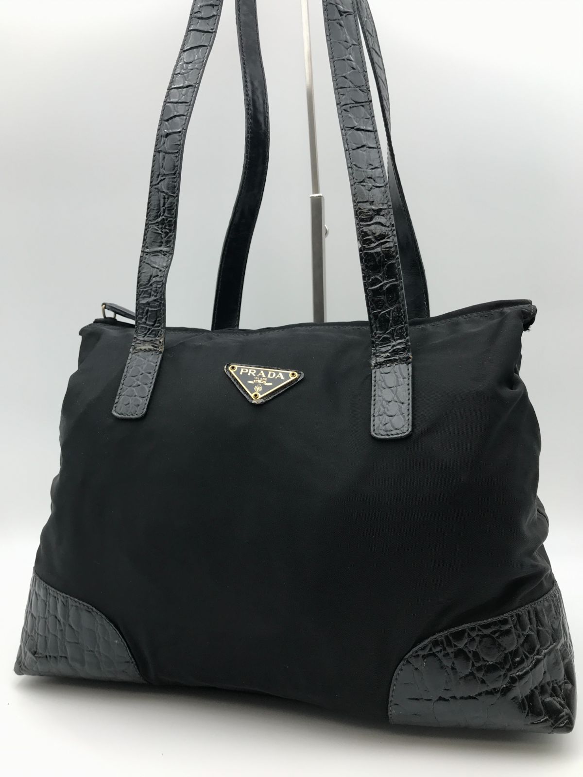 希少 PRADA プラダ ショルダーバッグ テスートナイロン×クロコ型押し 