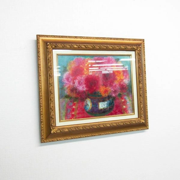油彩画 F6号 小林昌郎 「ばら」 額付き 油絵 静物画 真筆 手描き