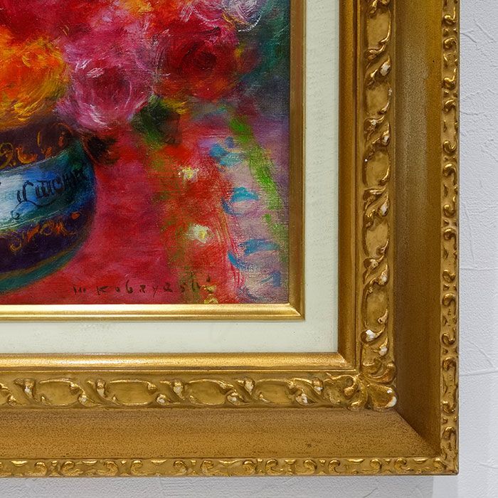 油彩画 F6号 小林昌郎 「ばら」 額付き 油絵 静物画 真筆 手描き 肉筆 