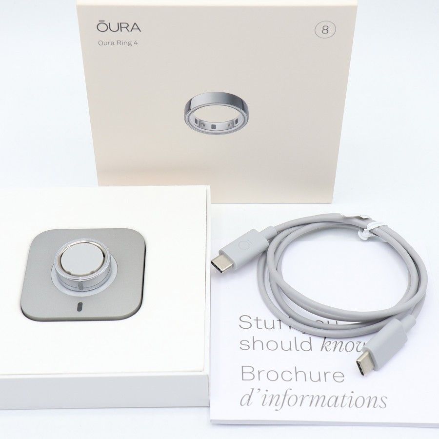 美品】Oura Ring 4 JZ90-54217-08 シルバー US 8号 スマートリング 