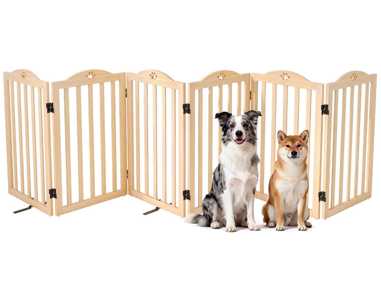 Pshelfy ペットゲート 置くだけ ペットフェンス 室内 犬 ガード 柵 倒れない 中小型犬用 6連式パネル 設置幅約302cm 高さ80cm 360度回転連結 角度調整可能 折りたたみ収納 簡単設置 飛び出し防止柵
