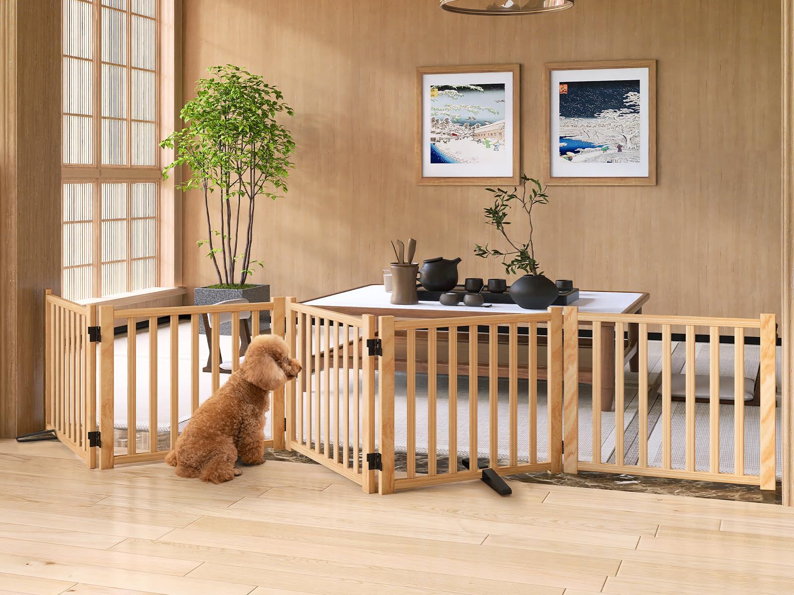 木製ペットゲート フェンス 43cm×175cm 3枚パネル 組立不要☆未使用