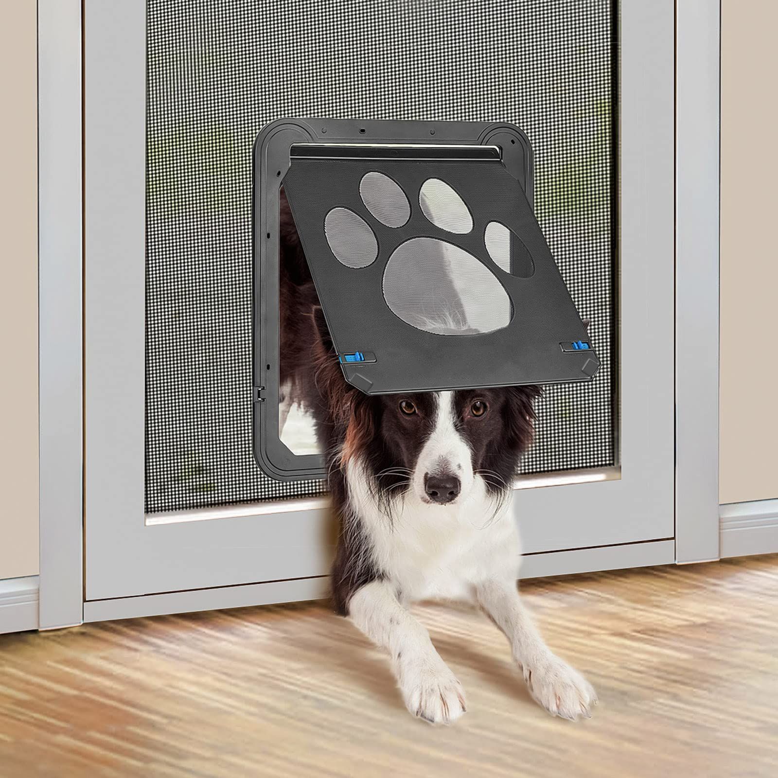 PETLESO犬ドア ペット用網戸ドア 網戸用ドア 中、大型犬用自由に出入の口 ロック可能のペットドア、36x 40cm