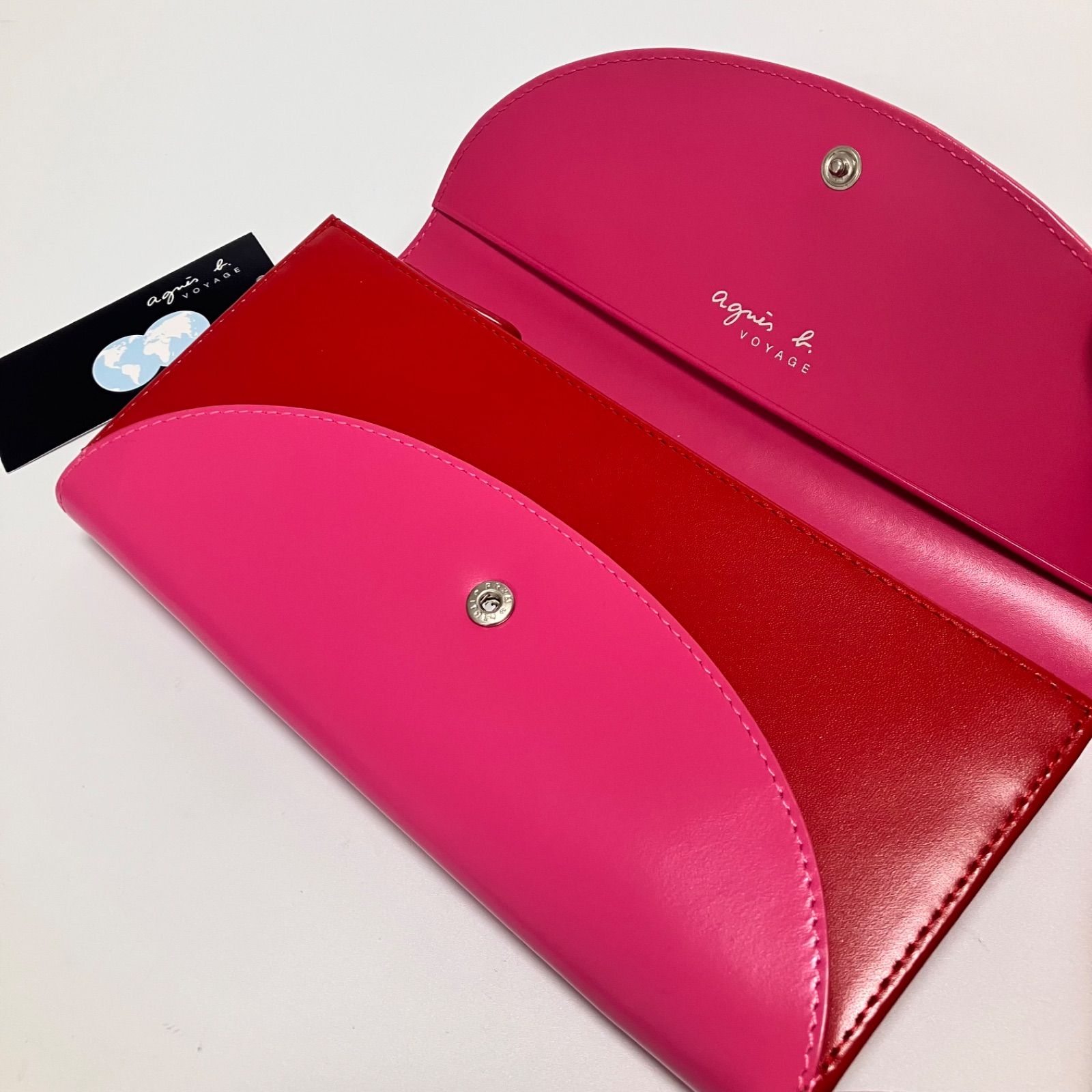 ☆美品☆agnes b. 財布 ウォレット 長財布 ピンク レザー ファスナー