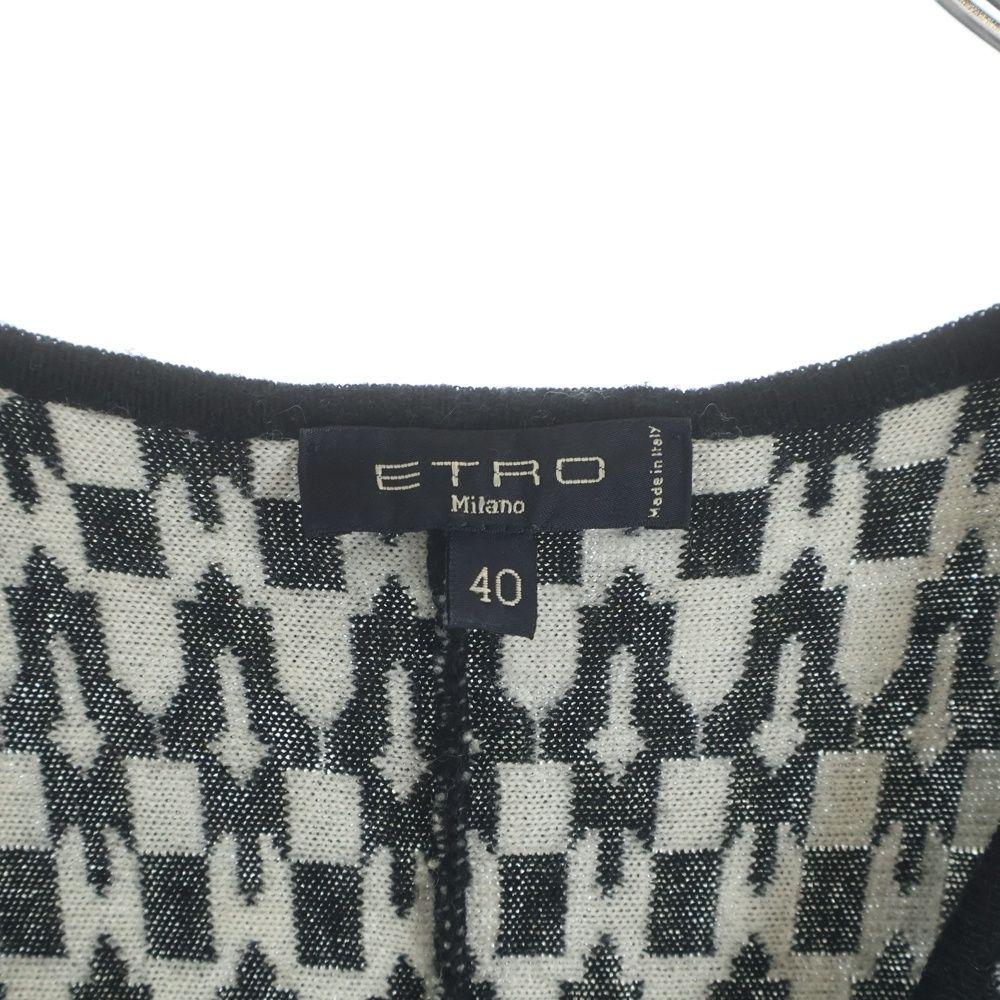 ETRO (エトロ) 総柄 Vネック 半袖ニットワンピース ブラック/ホワイト 