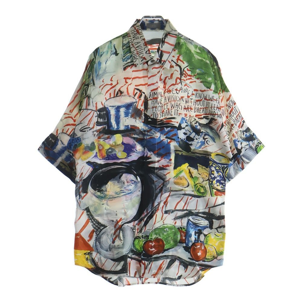 ■クリスチャンディオールシルク混ボウタイブラウス半袖比翼ボタン総柄L 中古・古着通販DIOR (ディオール) オブリーク総柄比翼ボタン
