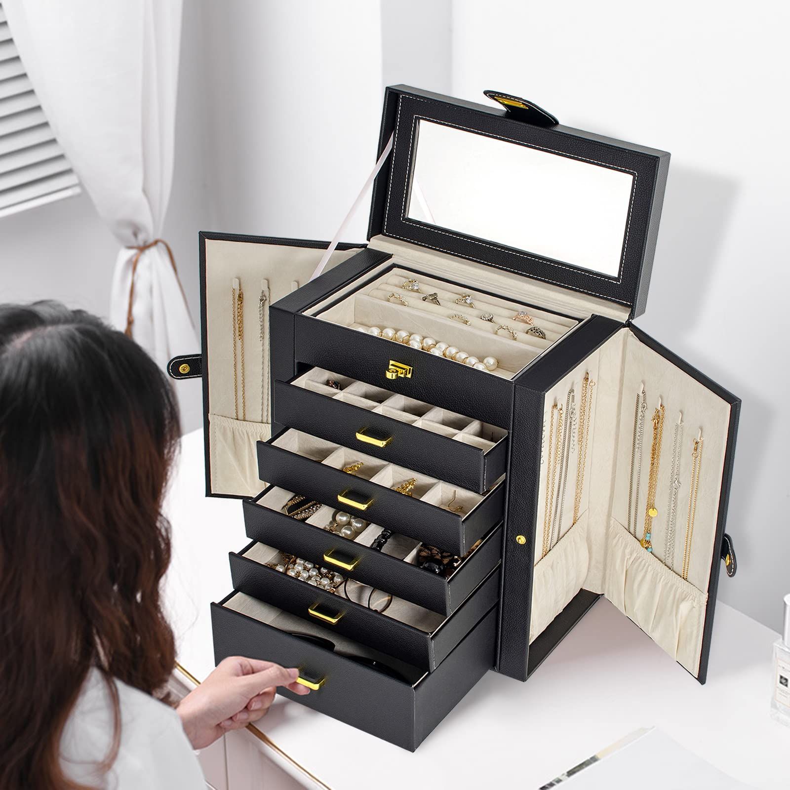 アクセサリー 新品 AKOZLIN 大容量 ジュエリーボックス 6段式