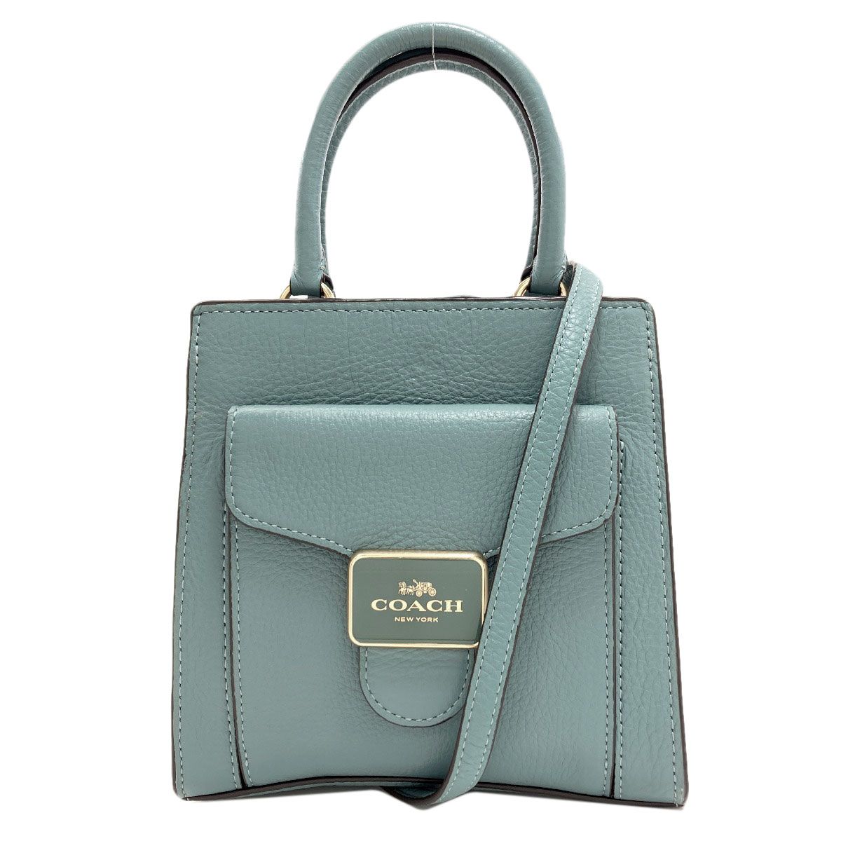 COACH メンズコーチ 青緑バイカラーレザー 2wayビジネスバッグ ブルー