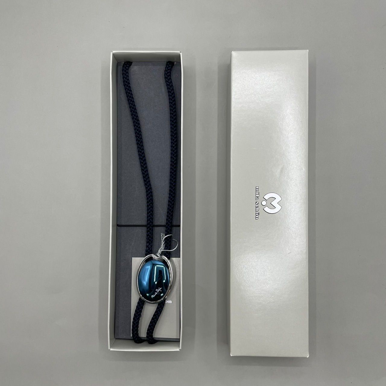 新品未使用　mila schon　ミラショーン　ループタイ　ボロータイ　京くみひも　ブラックオニキス　ブルー