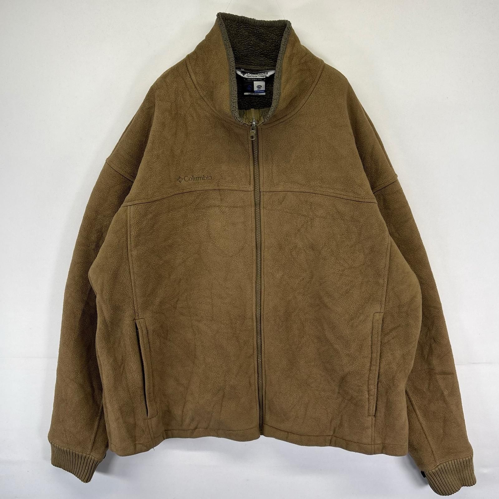 古着 コロンビア Columbia フリース ジャケット フルジップ ボアライナー アウトドア ワンポイント刺繍ロゴ 2XL  ブラウン系 メンズ