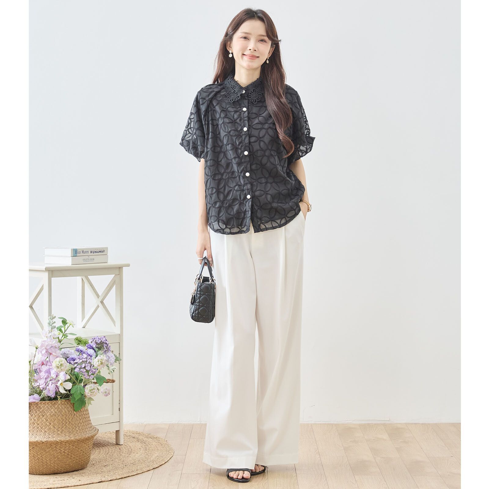 ☆SALE☆NEW☆【amie studio】フラワー 総レース 襟付き フロント 