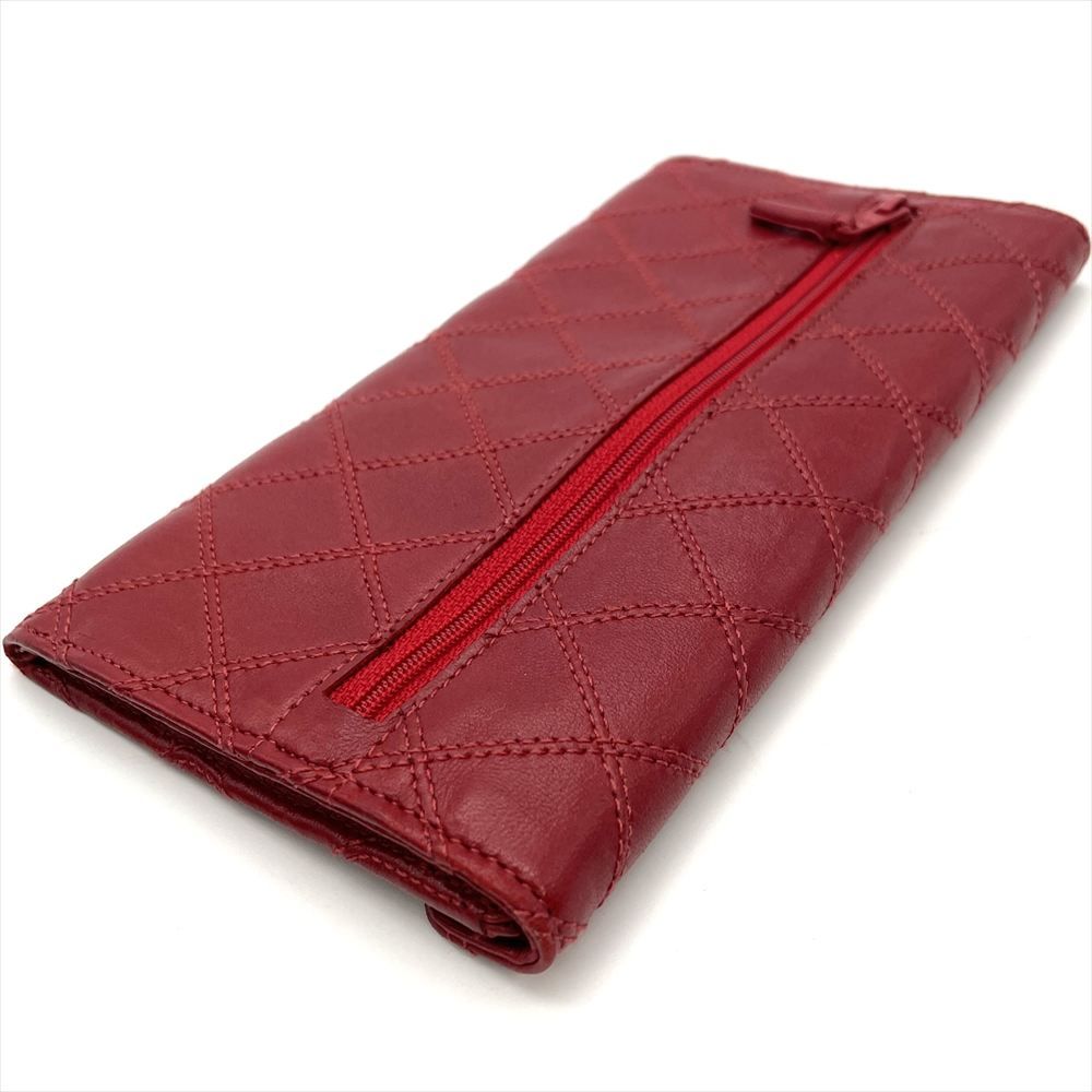 シャネル CHANEL ビコローレ 長財布 ラムスキン レッド ゴールド金具